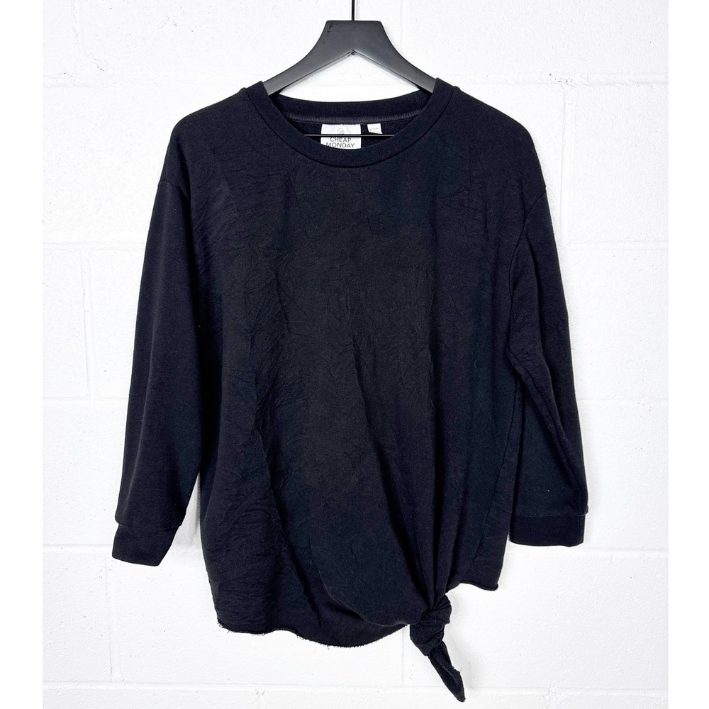 Cheap Monday Sweatshirt Black Long Sleeve Tie Front Raw Hem Pullover Size‎ S